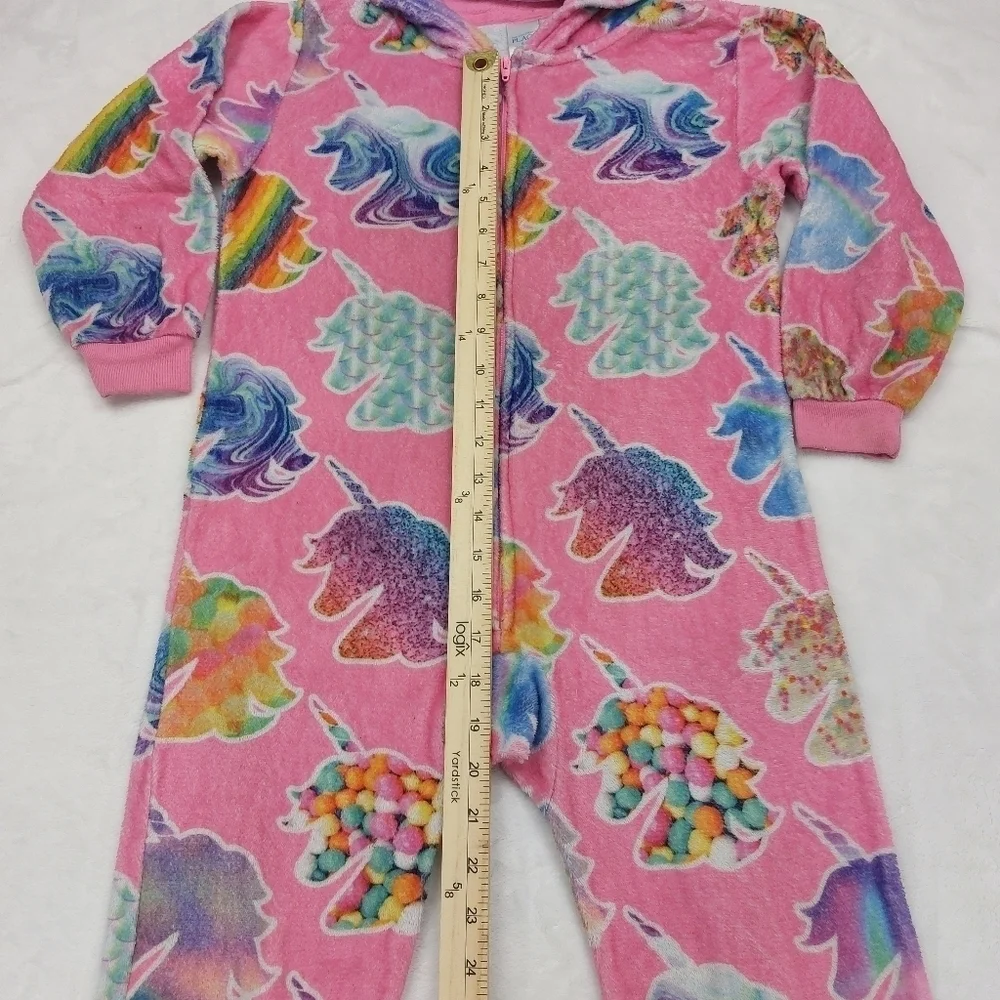 THE CHILDREN'S PLACE GIRLS PINK UNICORN FLUFFY 1 PIECE ZIP UP HOODED PJS SIZE S